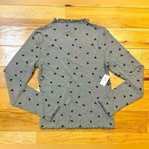 Old Navy Gray Heart Ruffle Mock Neck Long Sleeve Top | Valentine’s Day | NWT